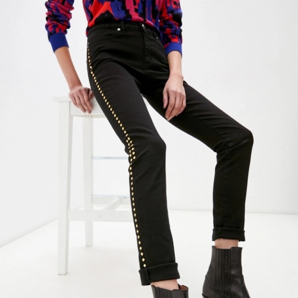 JUST CAVALLI DARK WASH SLIM FIT JEANS WITH GOLDEN STUDS NWT $465